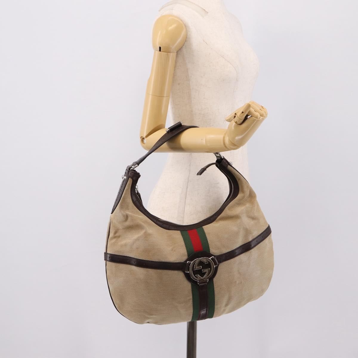 Gucci Reins Web Hobo Canvas, Beige, Canvas, Shoulder Bag