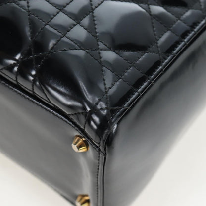 Christian Dior Lady Dior Cannage, Black, Patent Leather, Handbag