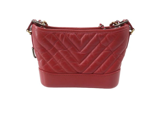 Chanel So Black Gabrielle Hobo Chevron Aged Calfskin, RED, LEATHER, Handbag