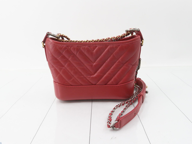 Chanel So Black Gabrielle Hobo Chevron Aged Calfskin, RED, LEATHER, Handbag