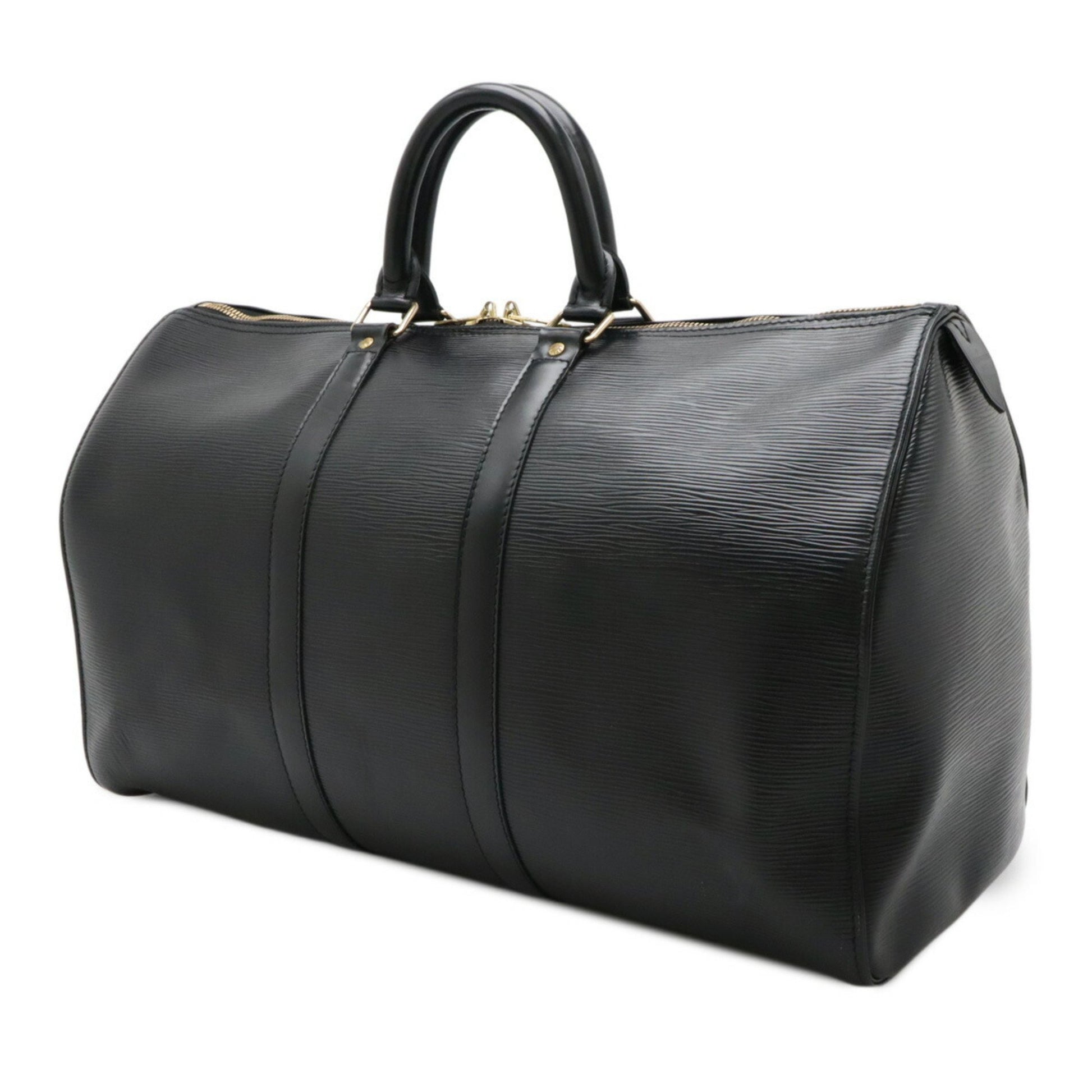 Louis Vuitton Keepall 45, Black, Leather, travel