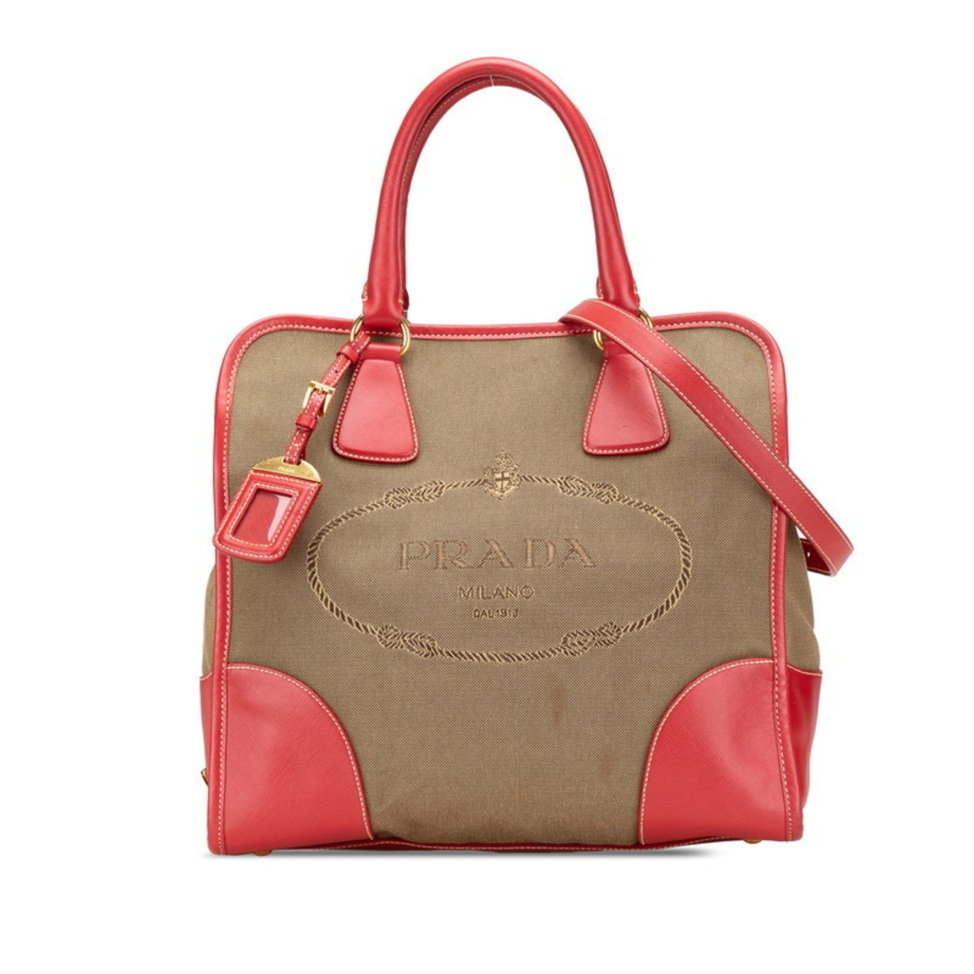 Prada Saffiano, Beige, Canvas, handbag