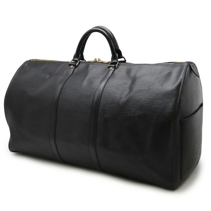 Louis Vuitton Keepall 60, Black, Leather, travel