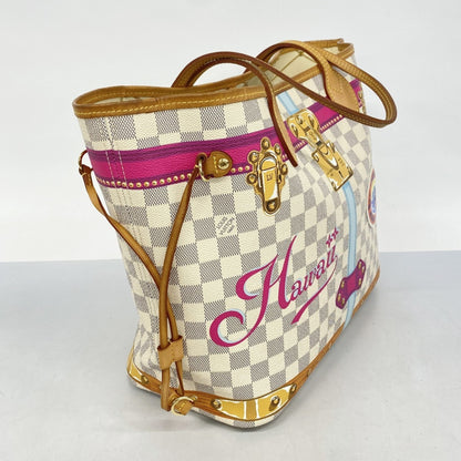 Louis Vuitton Neverfull MM, White, Canvas, tote