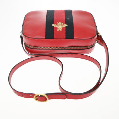 Gucci Bee Web Camera Leather, Red, Leather, Shoulder Bag