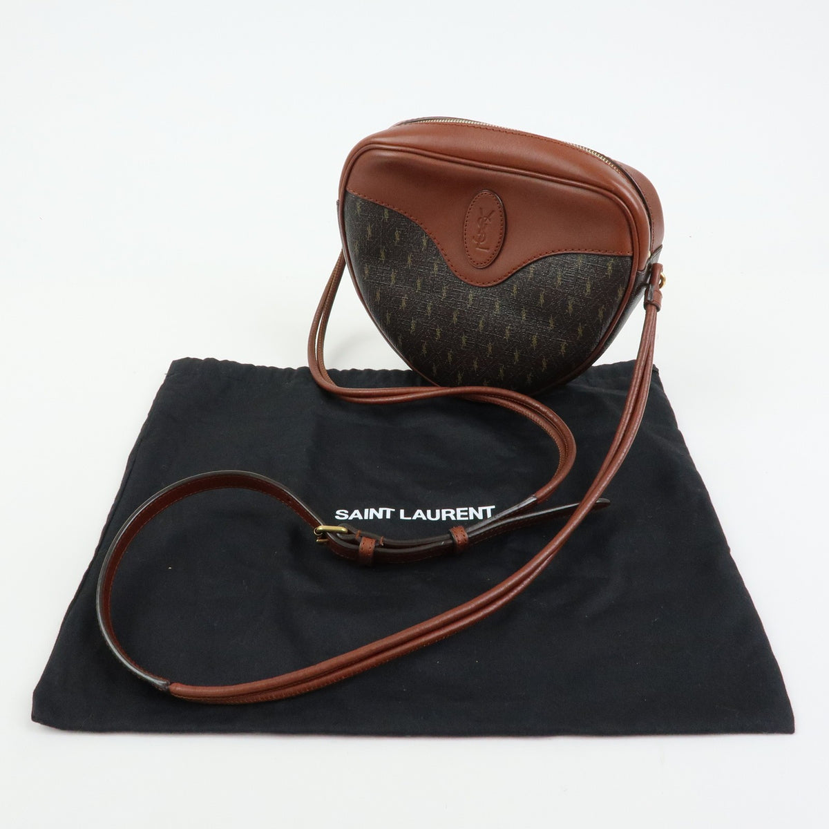 Saint Laurent Le Monogramme Coeur Monogram All Over Coated Canvas and Leather, Brown, Canvas, Handbag