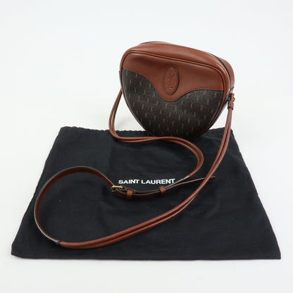 Saint Laurent Le Monogramme Coeur Monogram All Over Coated Canvas and Leather, Brown, Canvas, Handbag