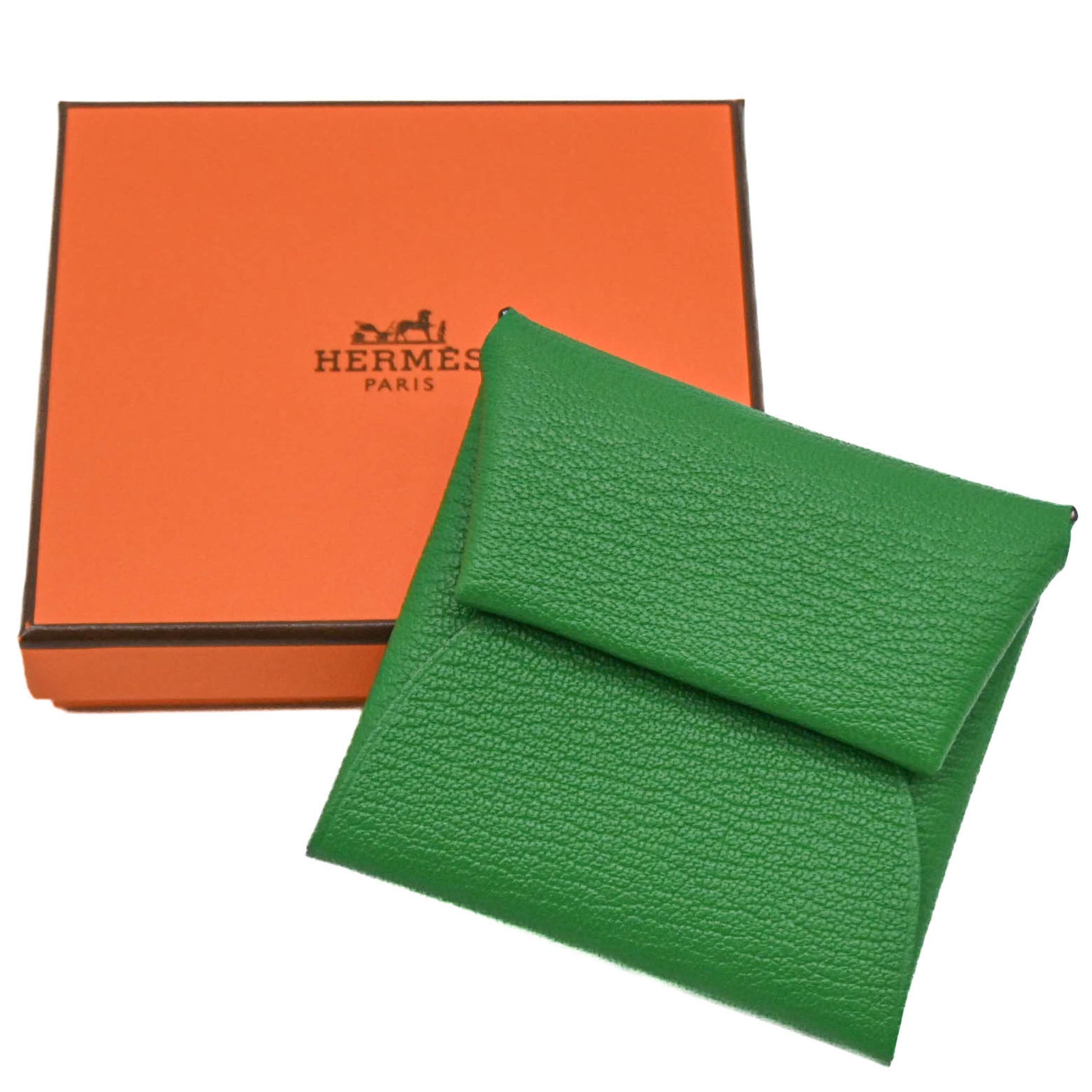 Hermès Calvi, Green, Leather, wallet