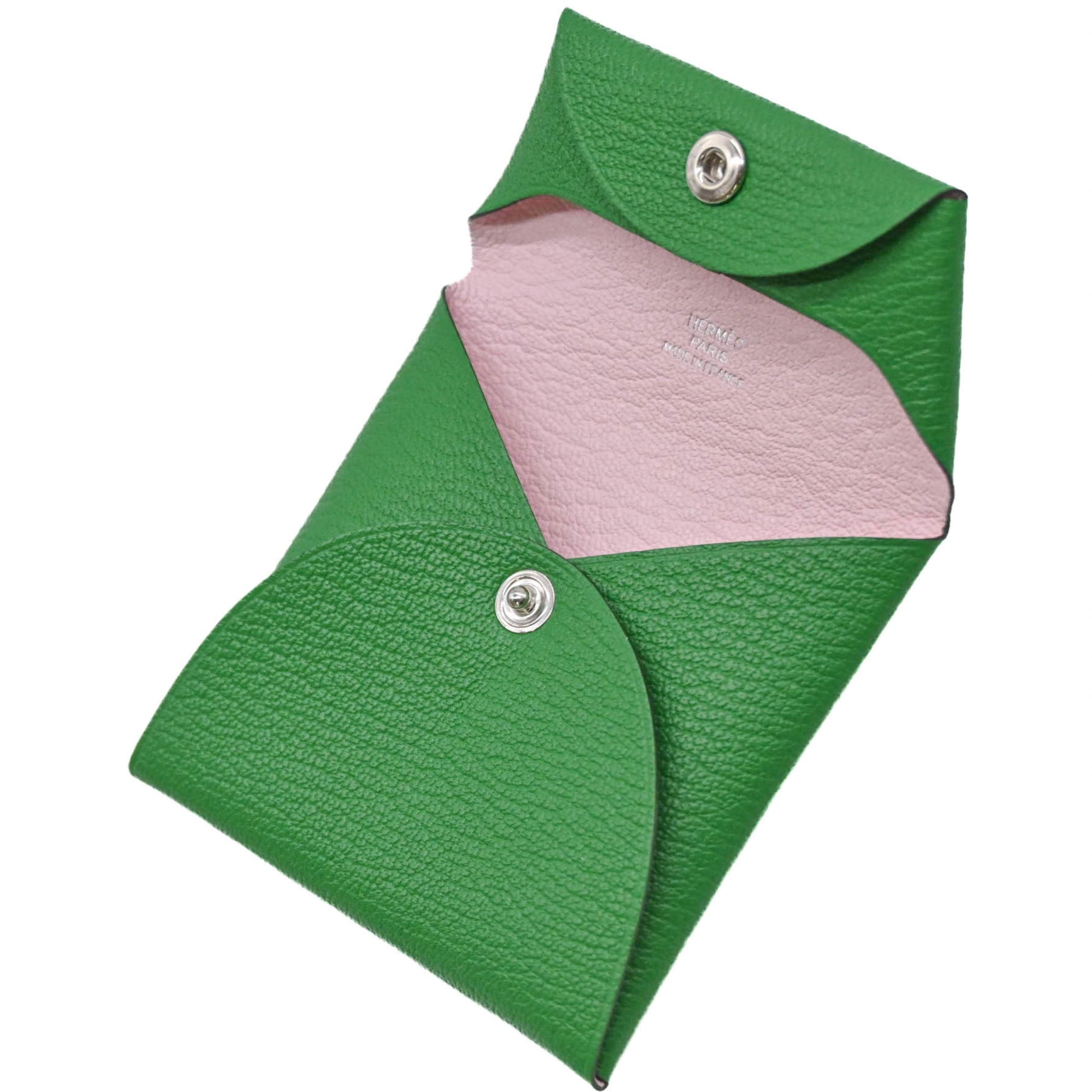 Hermès Calvi, Green, Leather, wallet
