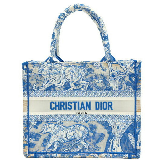 Christian Dior Book Tote Embroidered Leather, Blue, Canvas, Handbag