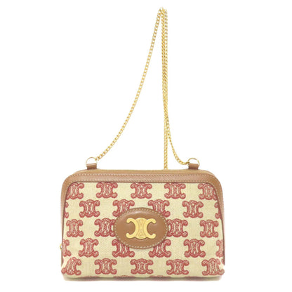 Céline Triomphe, Beige, Canvas, shoulder