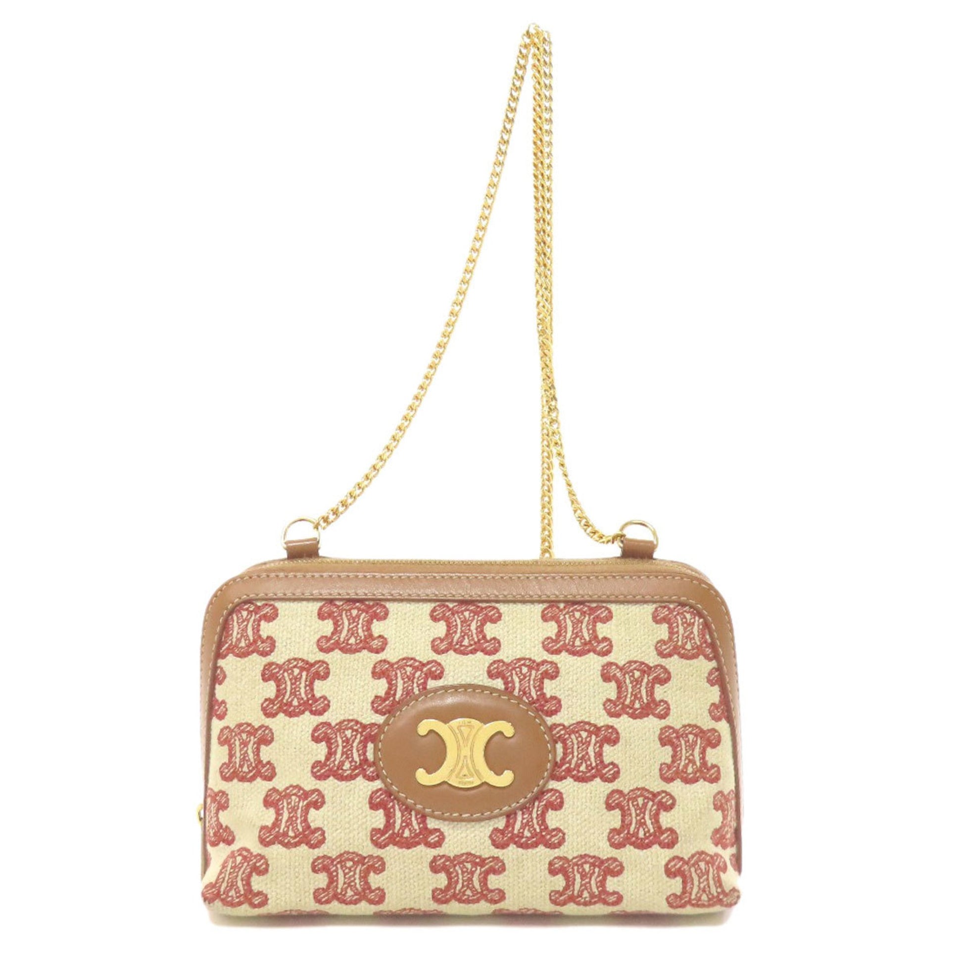 Céline Triomphe, Beige, Canvas, shoulder