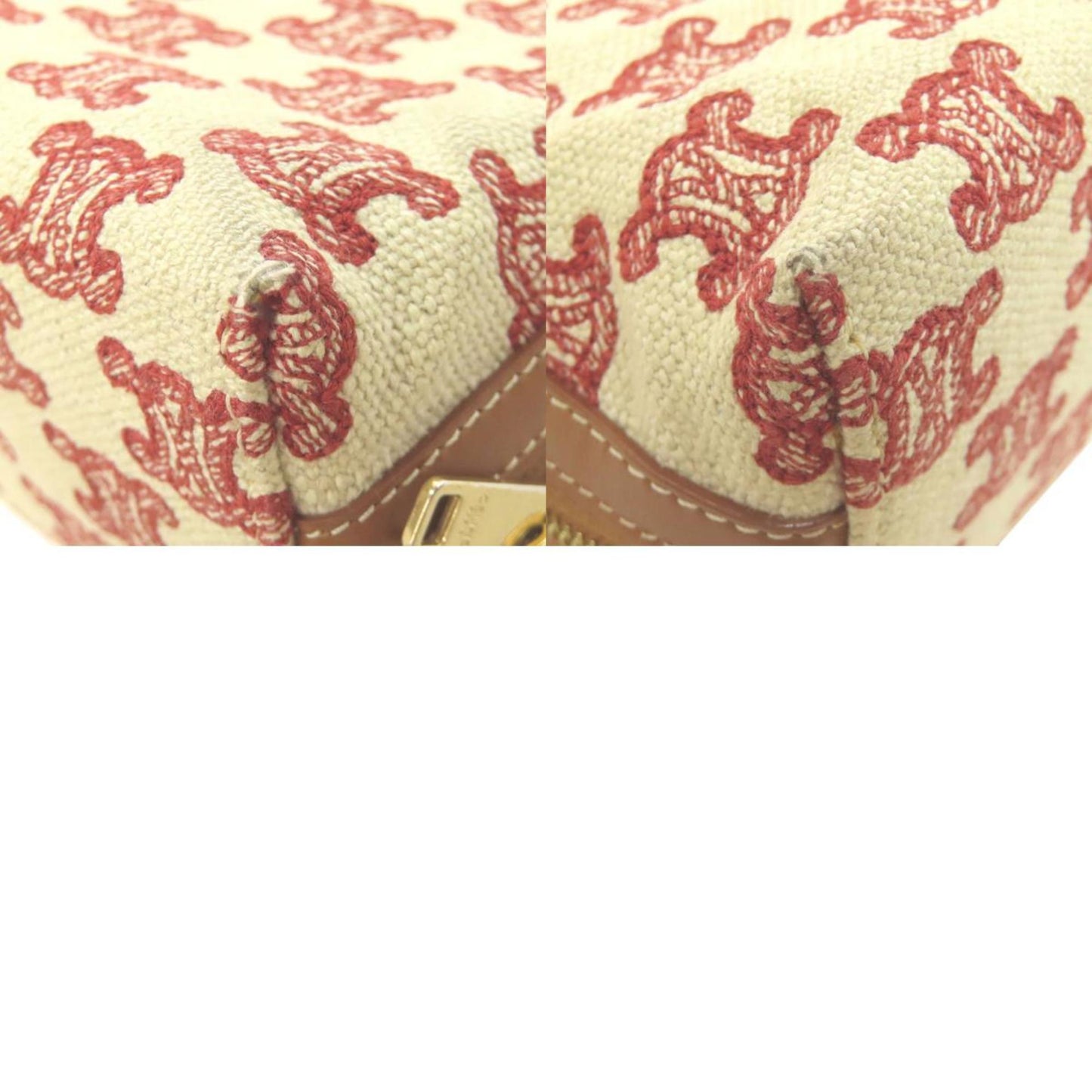 Céline Triomphe, Beige, Canvas, shoulder