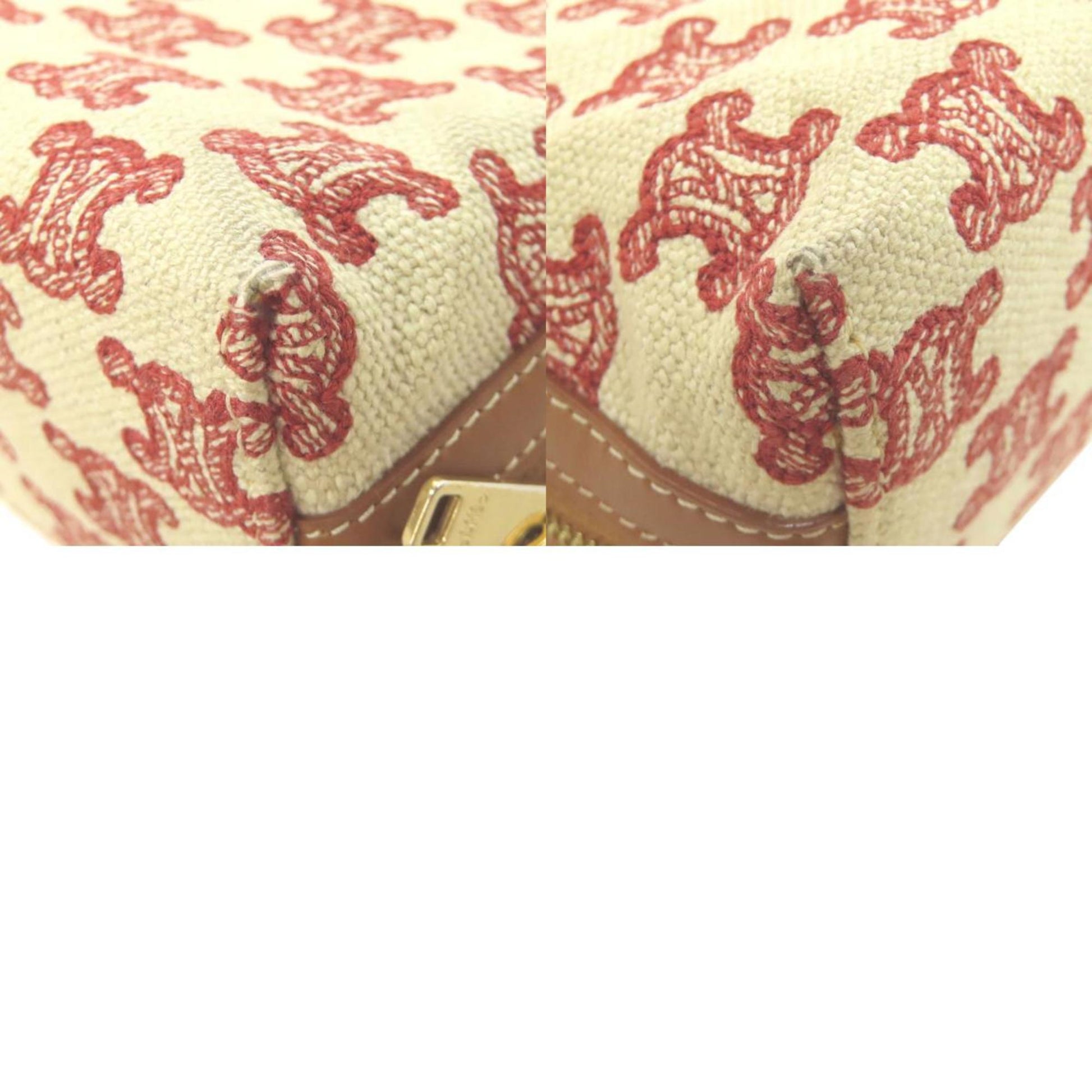 Céline Triomphe, Beige, Canvas, shoulder