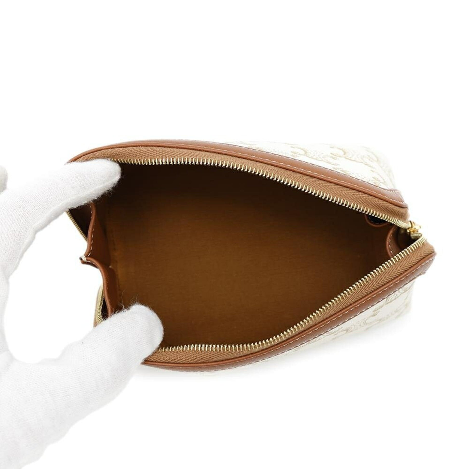 Céline Triomphe, Brown, Canvas, clutch