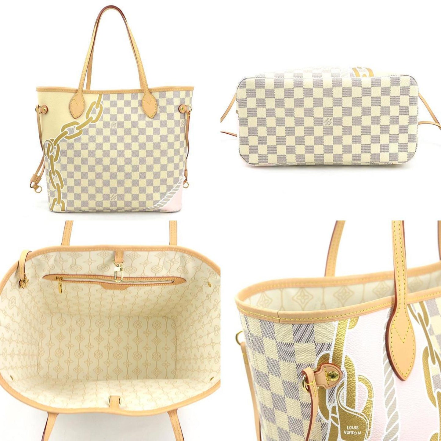 Louis Vuitton Neverfull MM, White, Canvas, tote