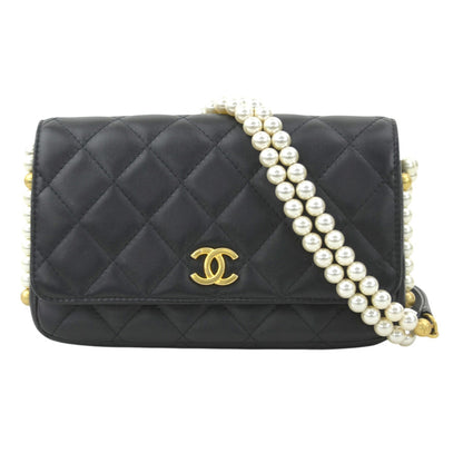 Chanel Wallet On Chain, Black, Leather, wallet