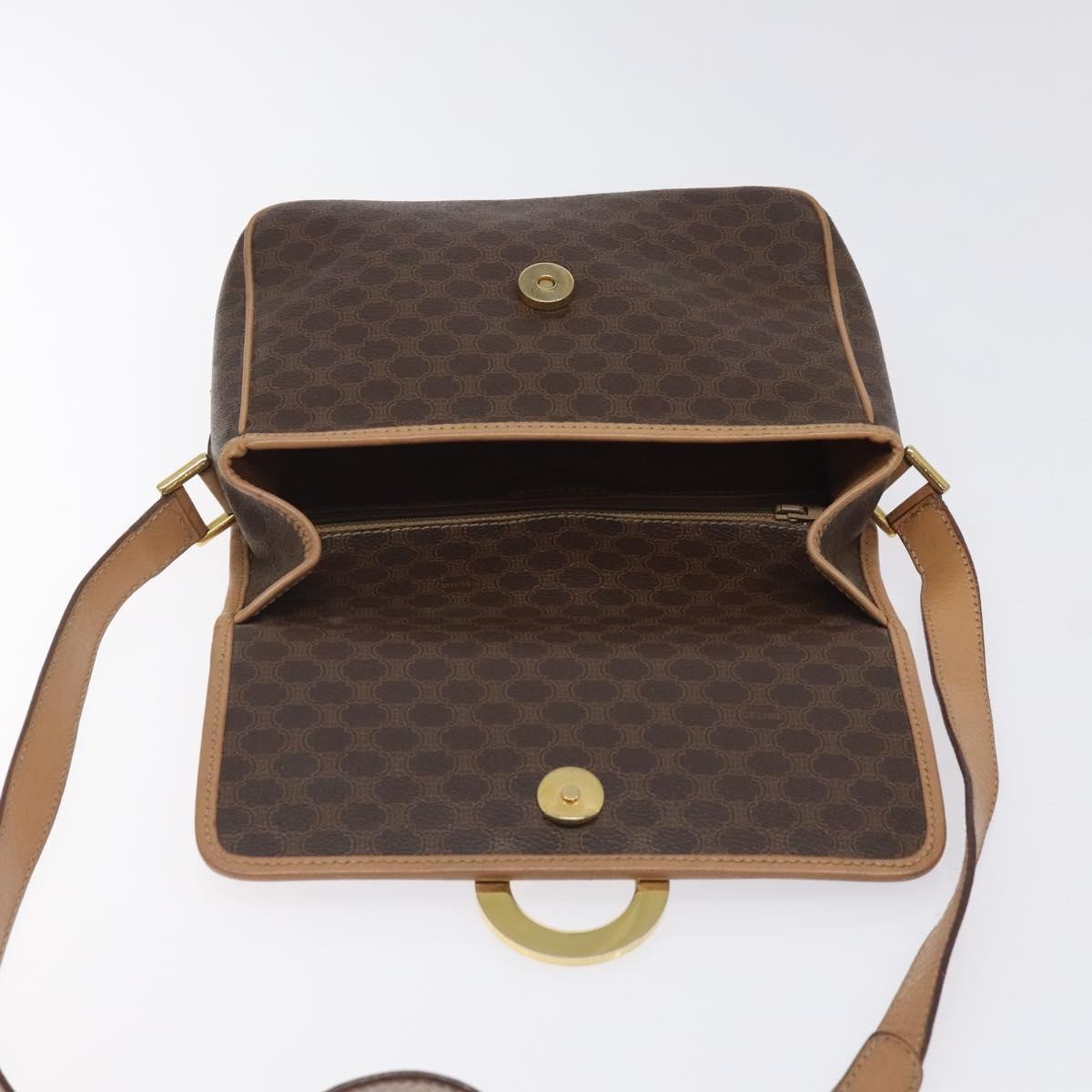 Celine Vintage Macadam Circle Logo Canvas and Leather, Brown, Canvas, Shoulder Bag