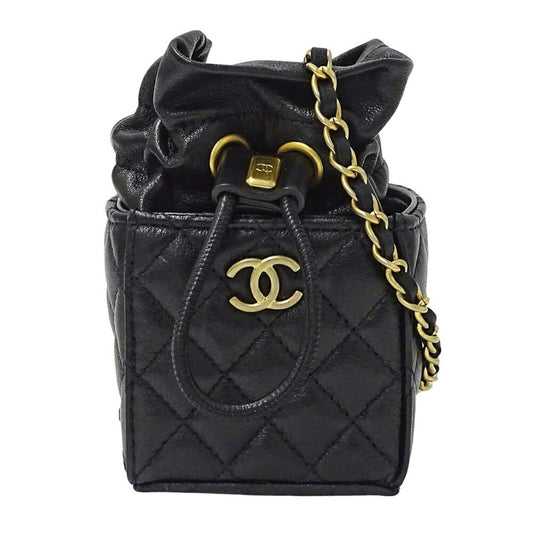 Chanel Bucket, Black, Leather, shoulder
