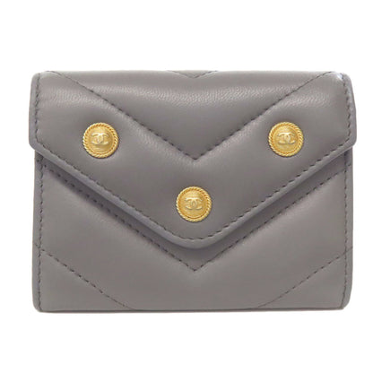 Chanel V-Stich, Grey, Leather, wallet