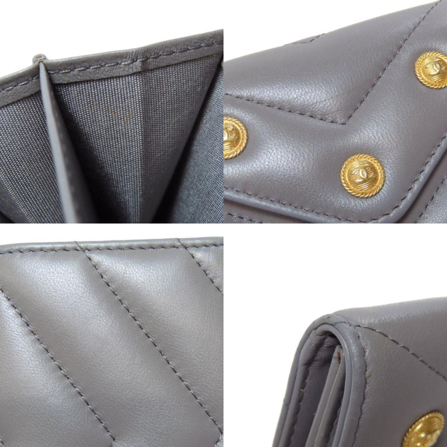 Chanel V-Stich, Grey, Leather, wallet