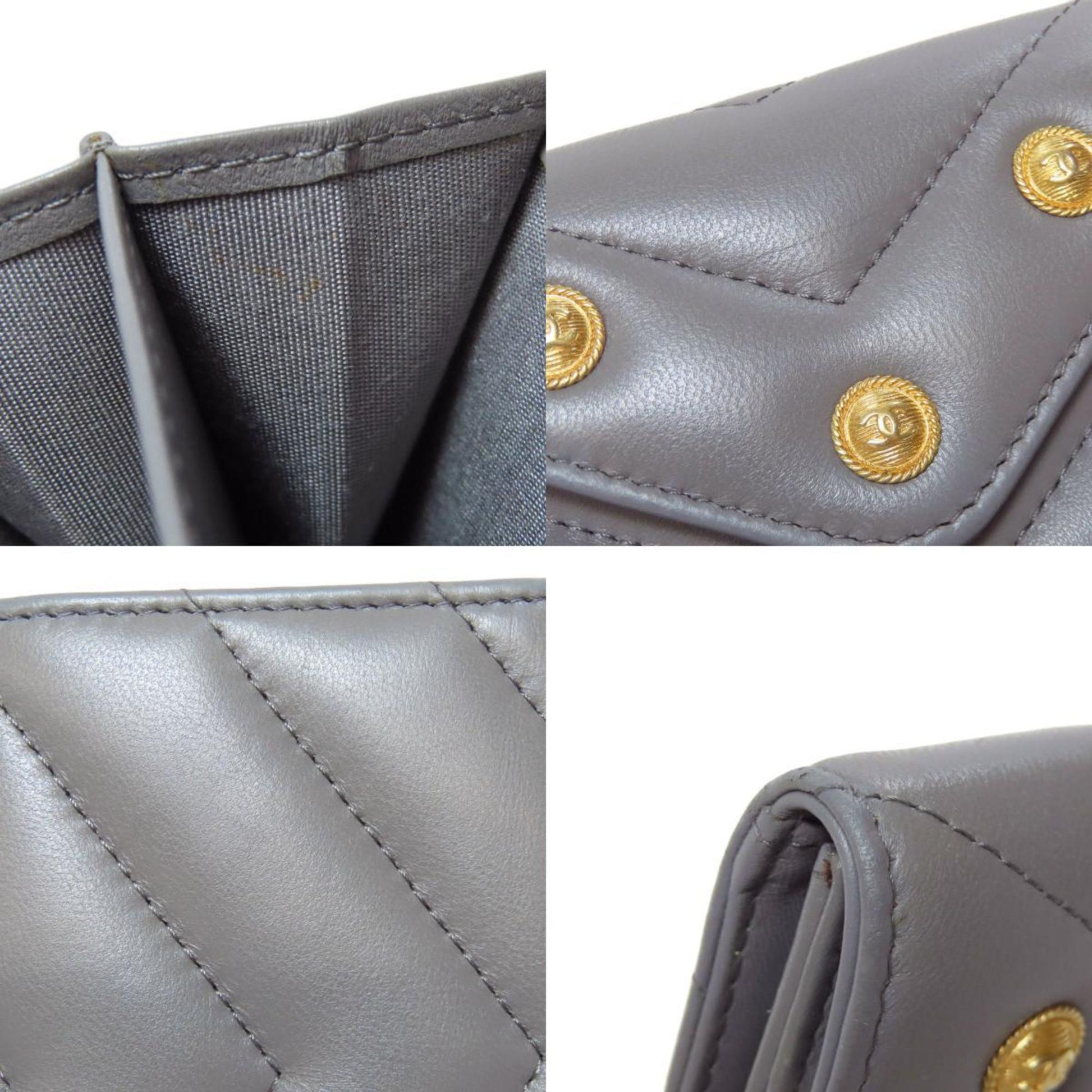 Chanel V-Stich, Grey, Leather, wallet