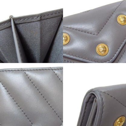Chanel V-Stich, Grey, Leather, wallet