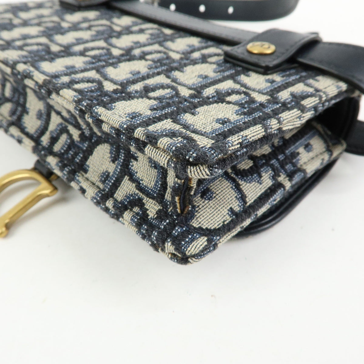 Christian Dior Saddle Belt Oblique Canvas, Navy, Canvas, Handbag