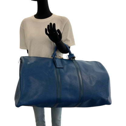 Louis Vuitton Keepall 60, Blue, Leather, travel
