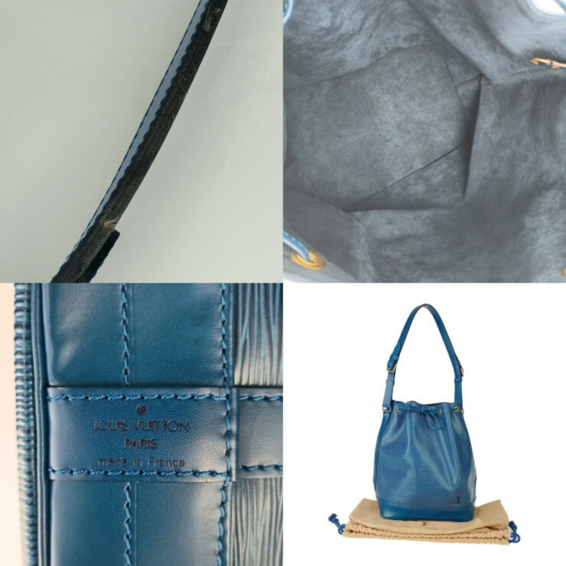 Louis Vuitton Noe, Blue, Leather, shoulder