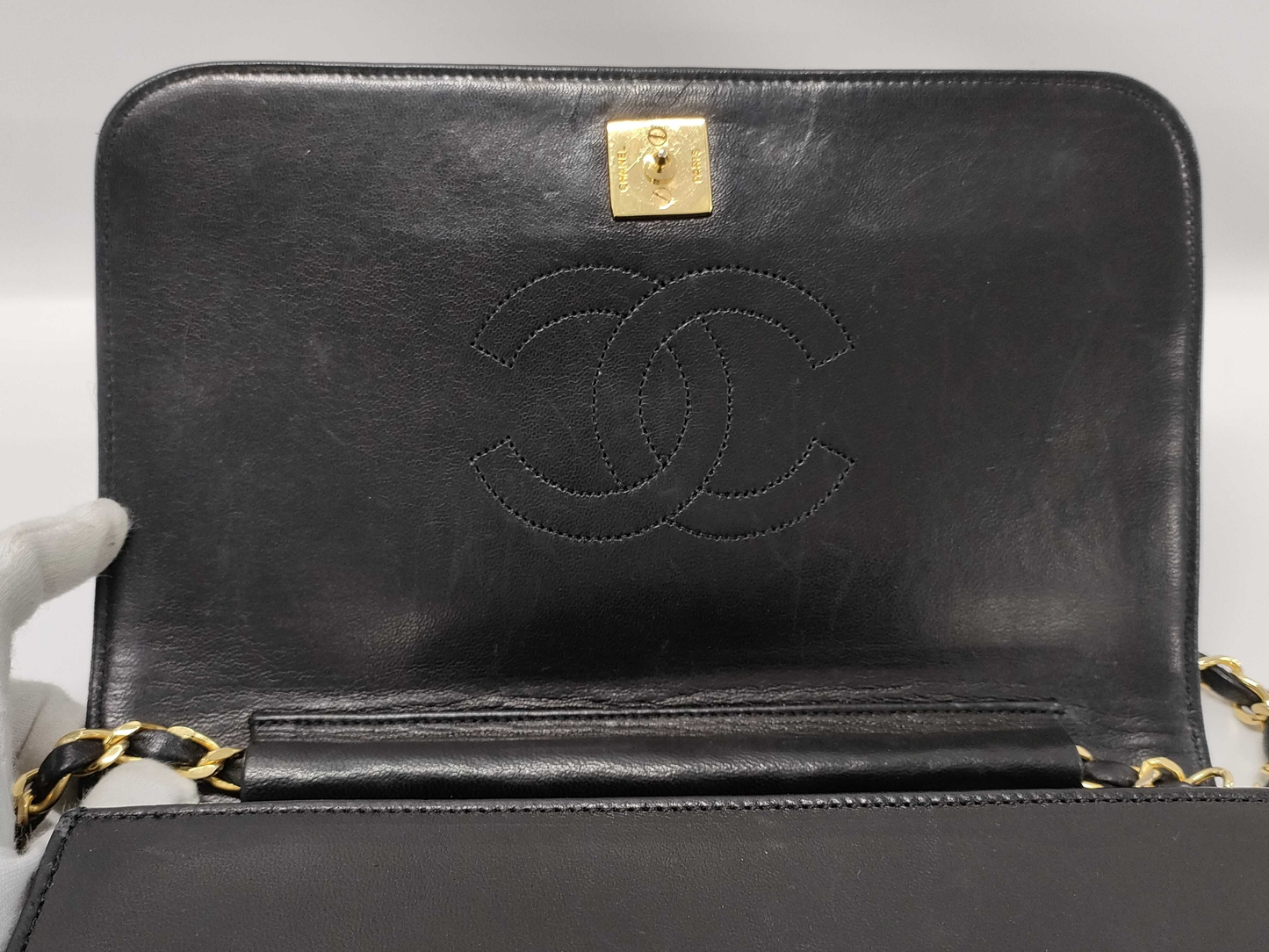 Chanel Wallet on Chain Quilted Velvet, BLACK, LEATHER, Handbag