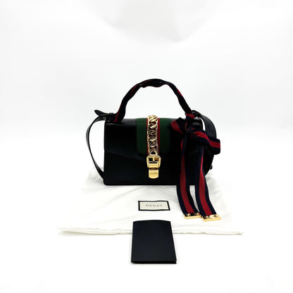 Gucci Sylvie Chain Leather, Black, Leather, Shoulder Bag