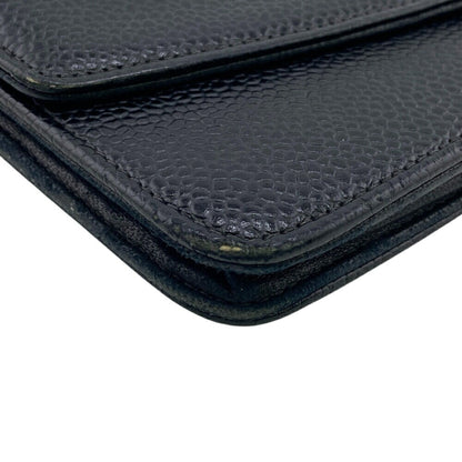 Chanel Wallet On Chain, Black, Leather, wallet