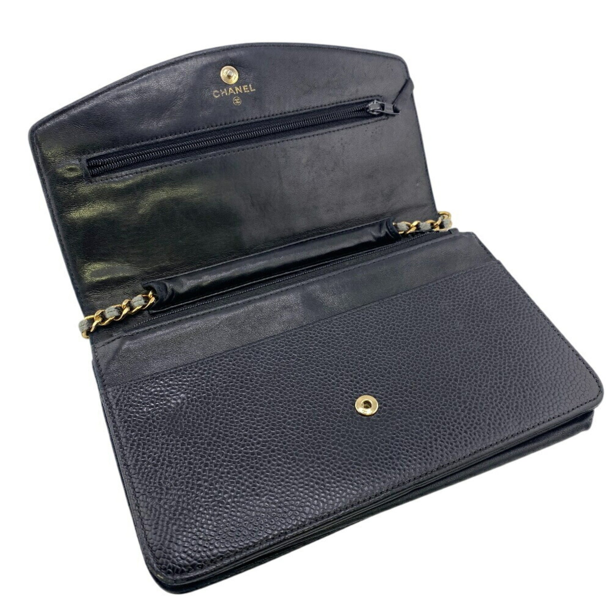 Chanel Wallet On Chain, Black, Leather, wallet