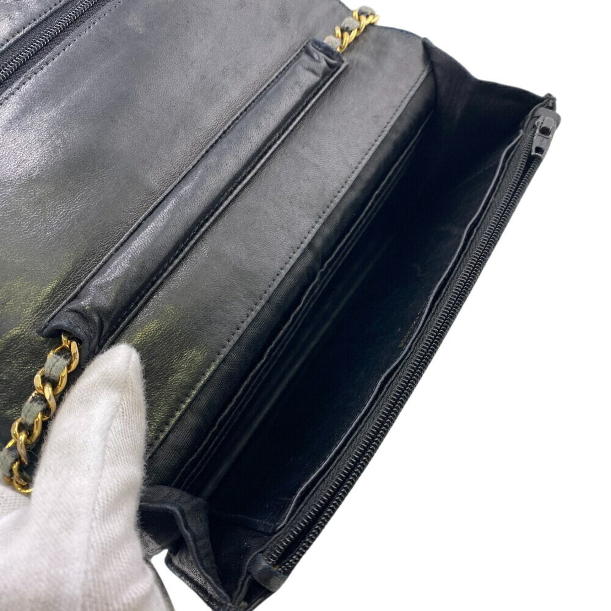 Chanel Wallet On Chain, Black, Leather, wallet