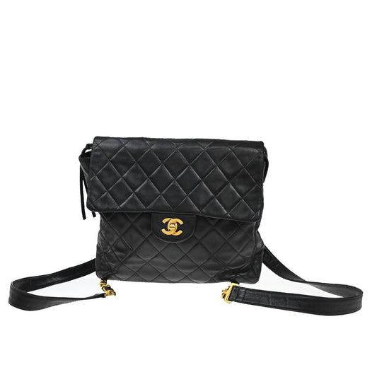Chanel Single flap, Black, Leather, backpack