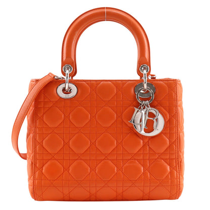 Christian Dior Lady Dior Cannage, Orange, Leather, Handbag