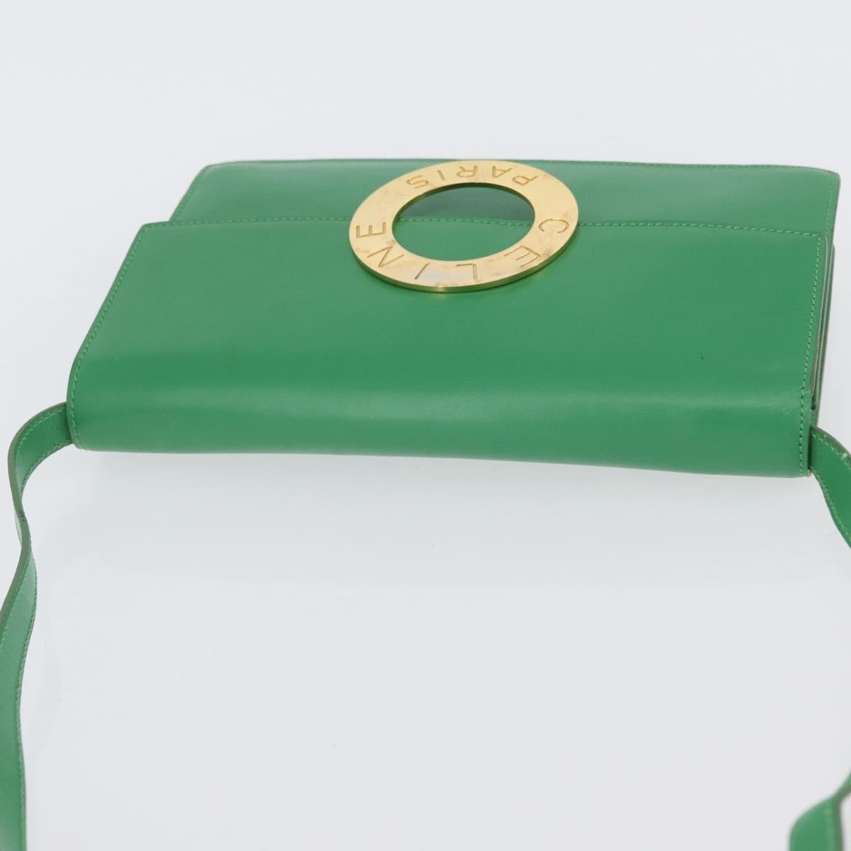 Celine Circle Logo Leather, Green, Leather, Shoulder Bag