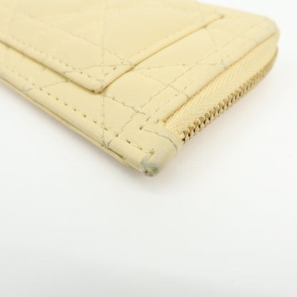 Christian Dior Lady Dior Card Holder Cannage Quilt Patent, Yellow, Leather, Card Holder