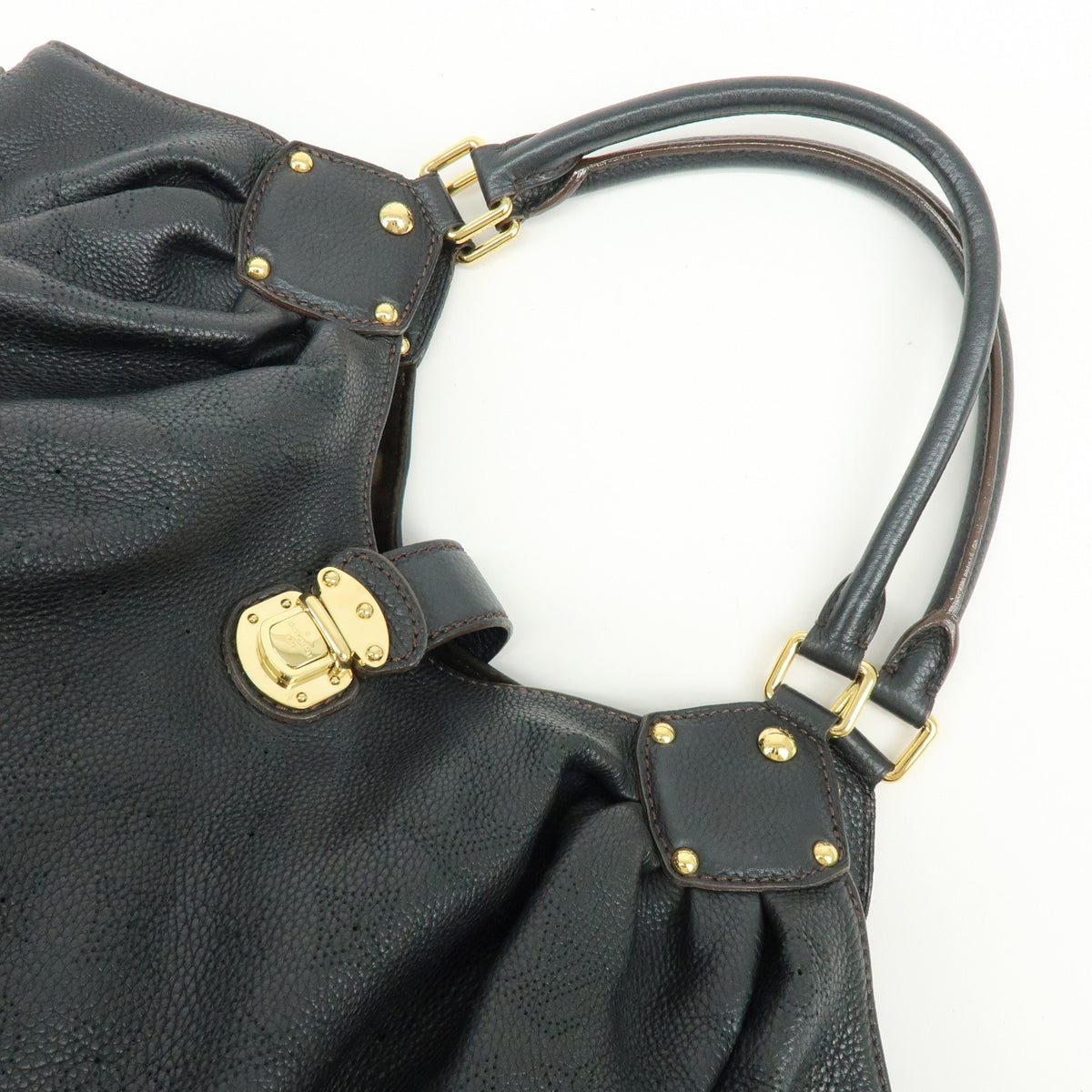 Louis Vuitton L Hobo Mahina Leather, Black, Leather, Shoulder Bag