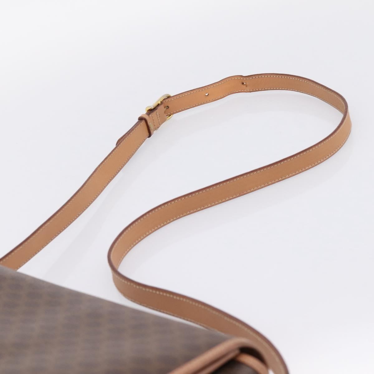 Celine Vintage Saddle Flap Macadam Coated Canvas, Brown, Canvas, Shoulder Bag