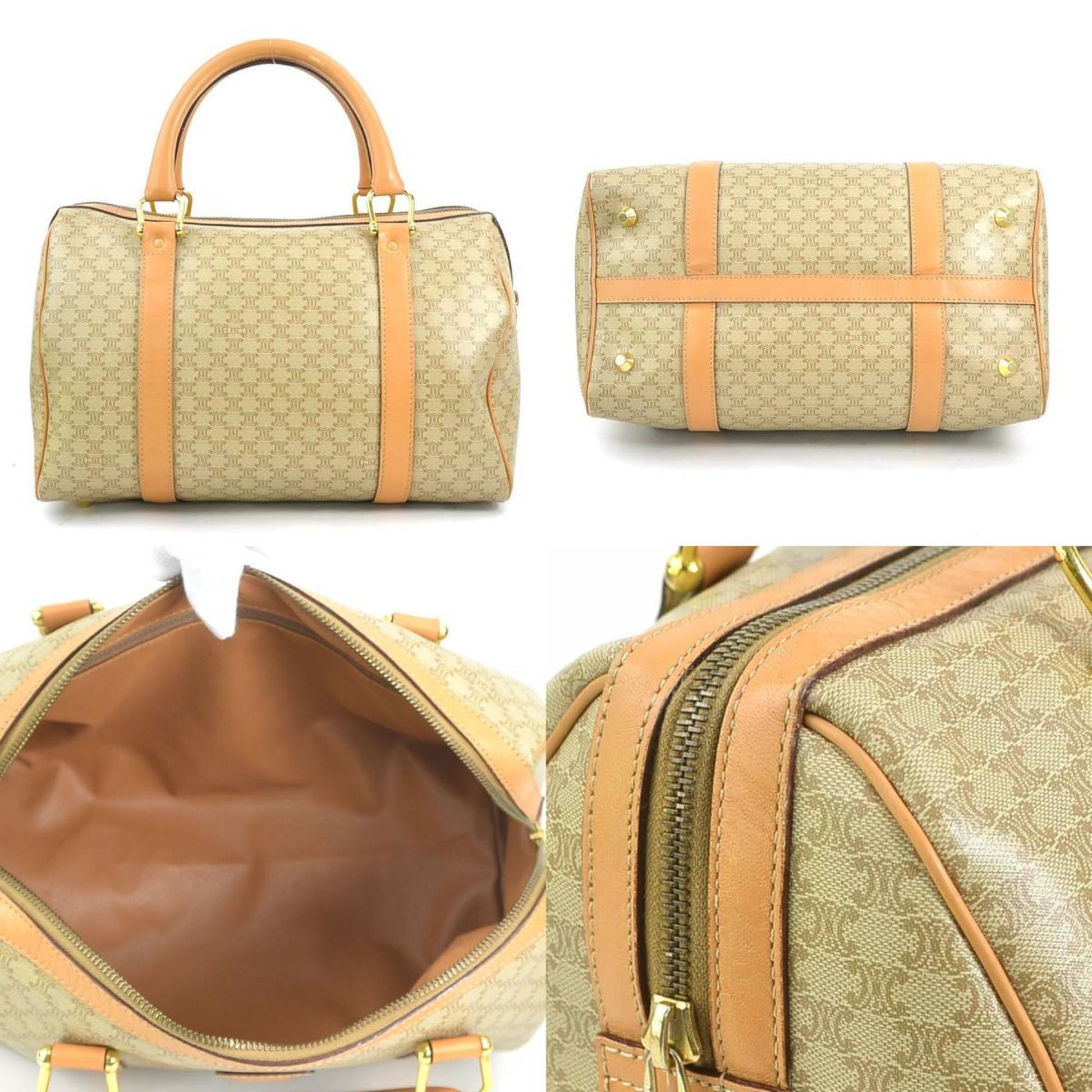 Celine Macadam Handbag Macadam with leather, BEIGE, LEATHER, Handbag