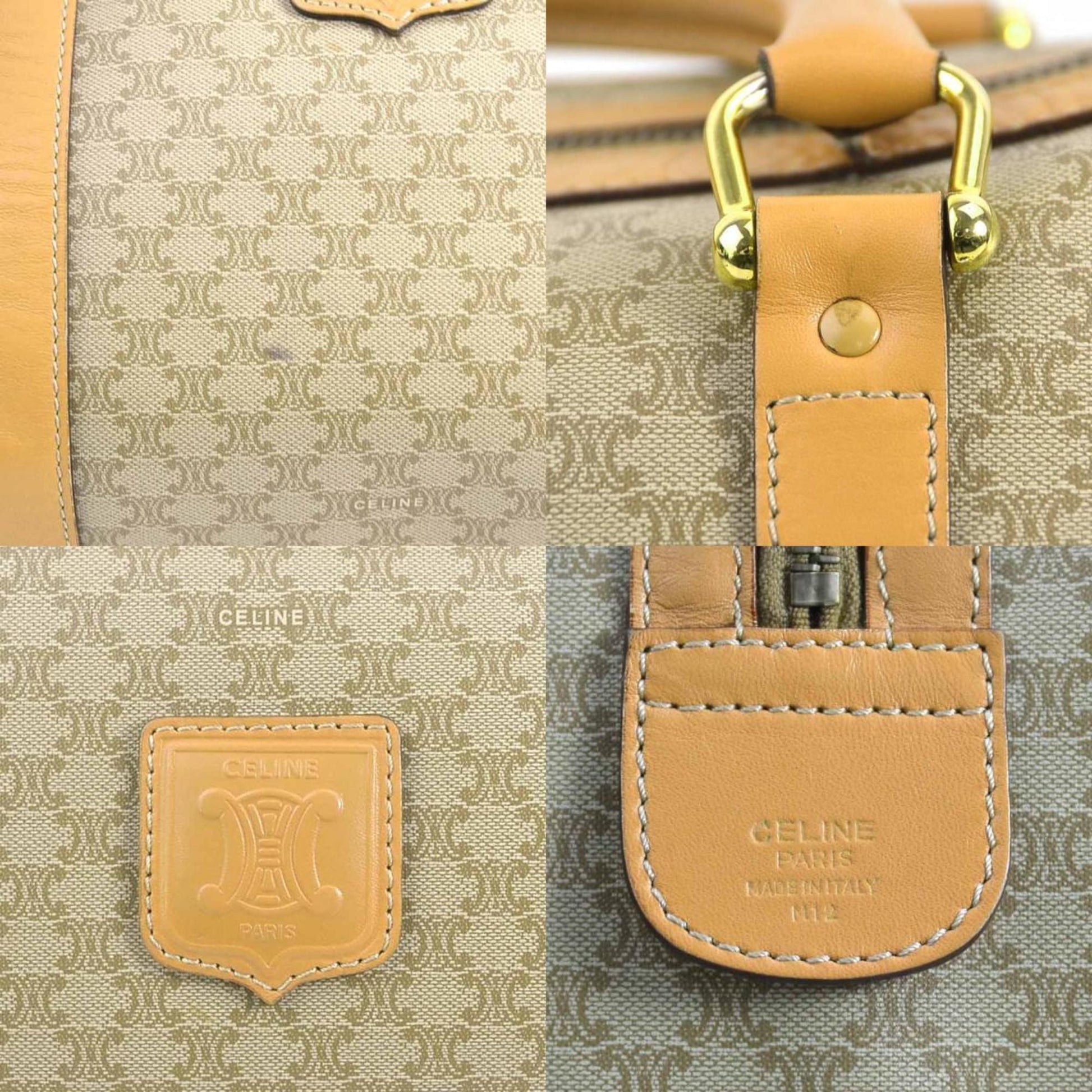 Celine Macadam Handbag Macadam with leather, BEIGE, LEATHER, Handbag