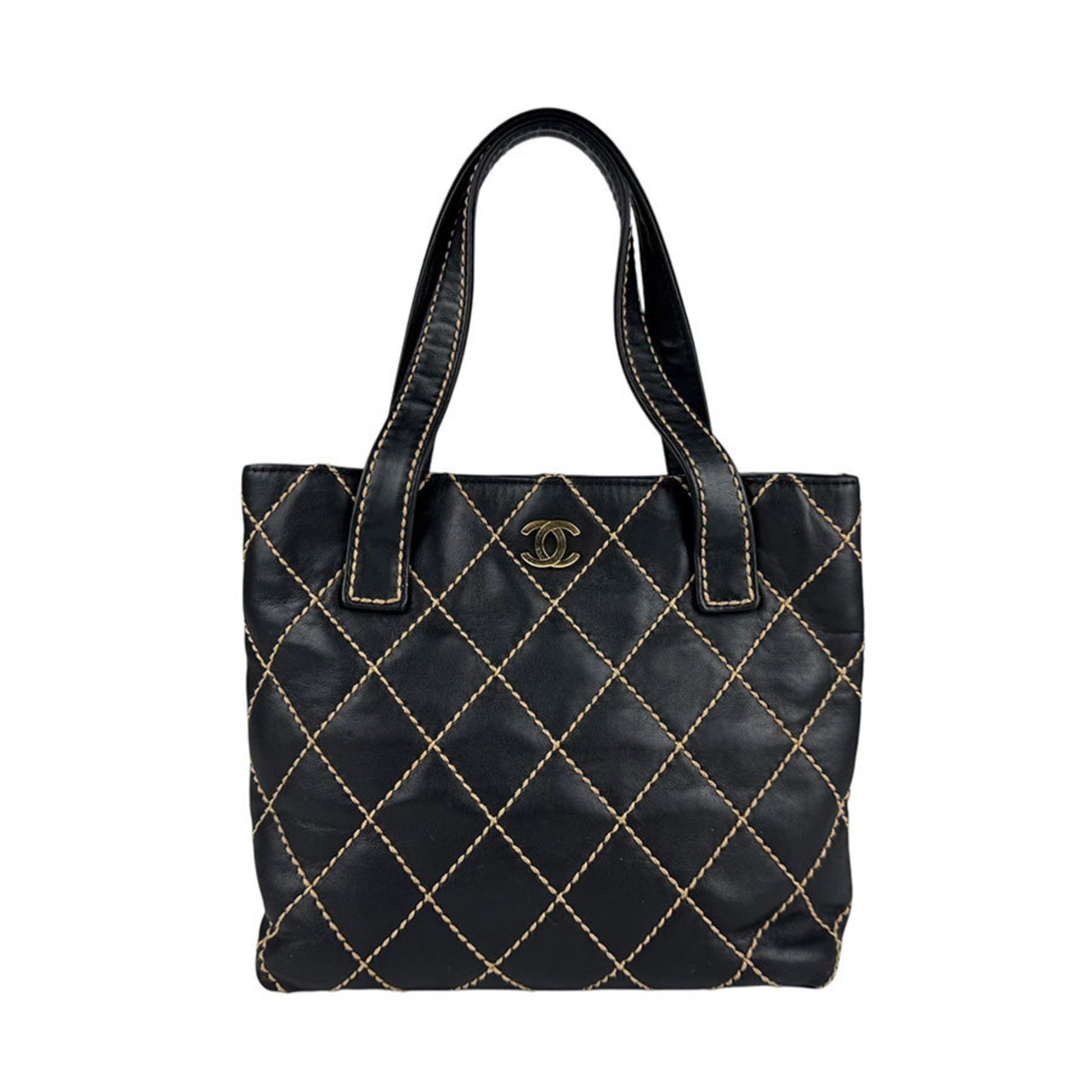 Chanel V-Stich, Black, Leather, tote