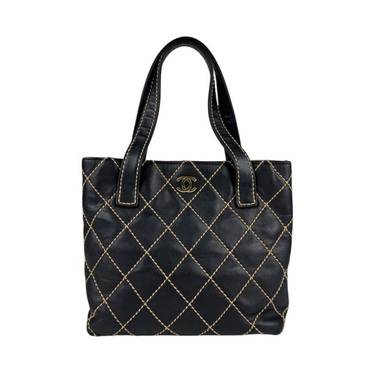 Chanel V-Stich, Black, Leather, tote