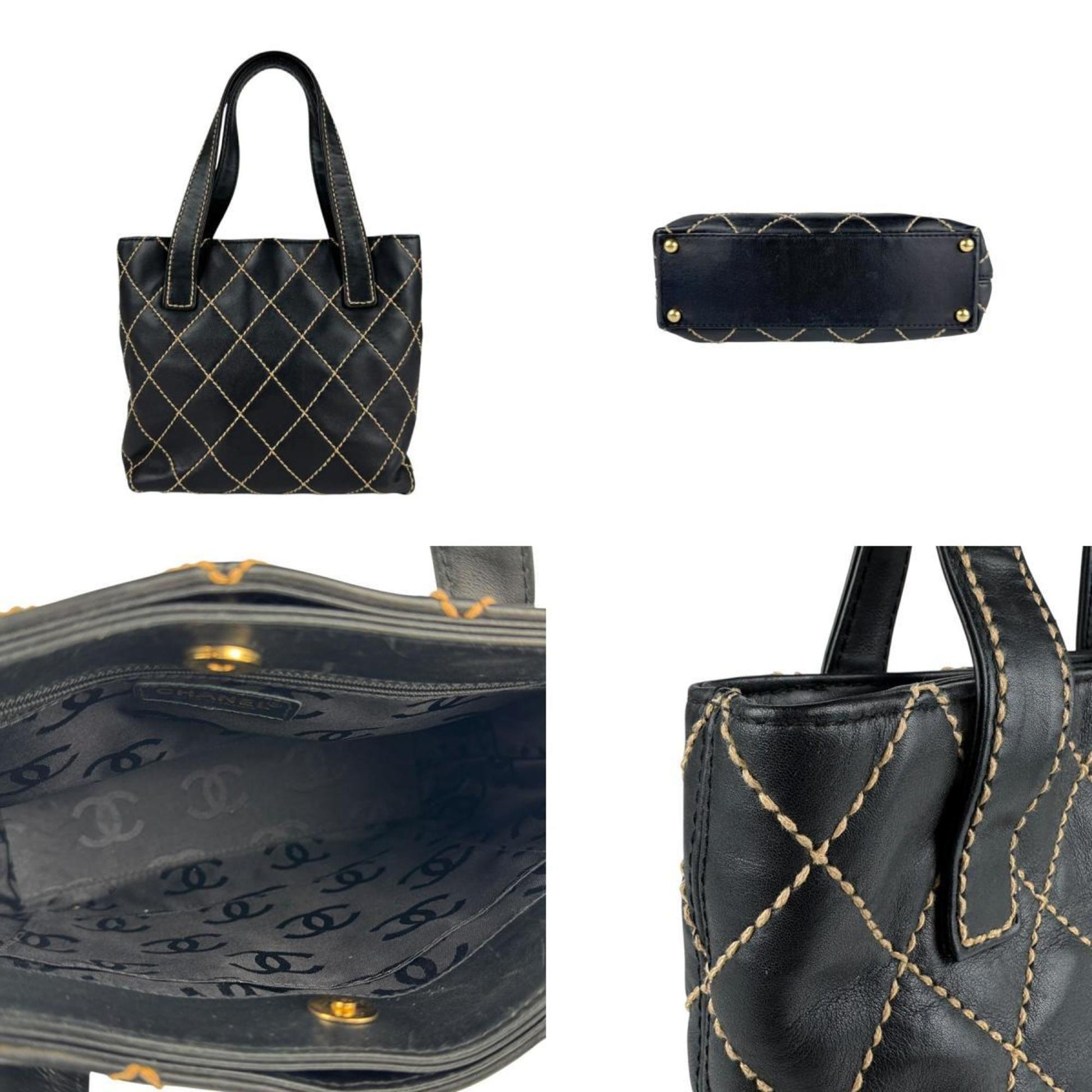 Chanel V-Stich, Black, Leather, tote