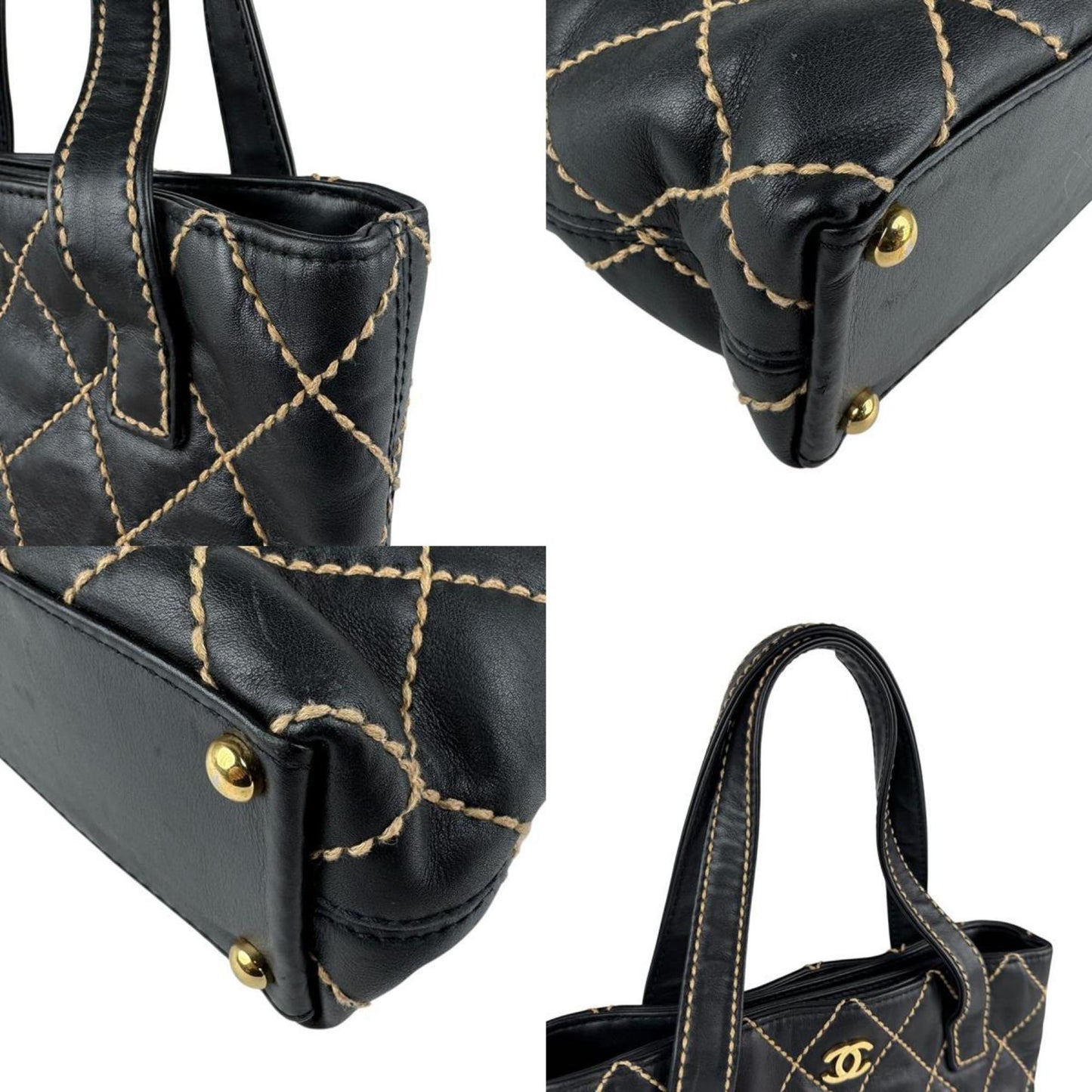 Chanel V-Stich, Black, Leather, tote