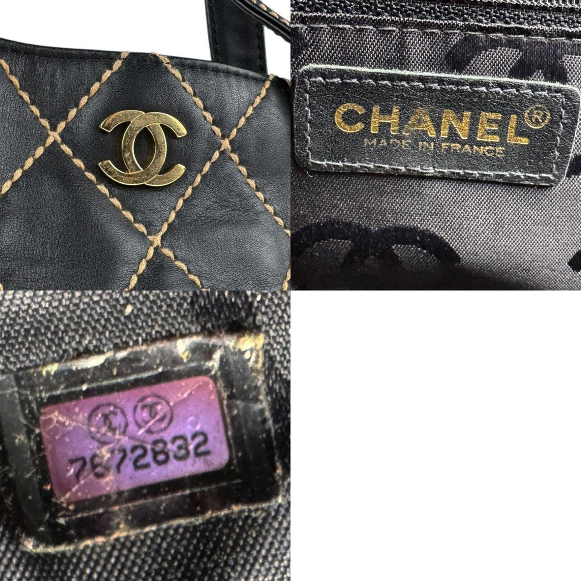 Chanel V-Stich, Black, Leather, tote