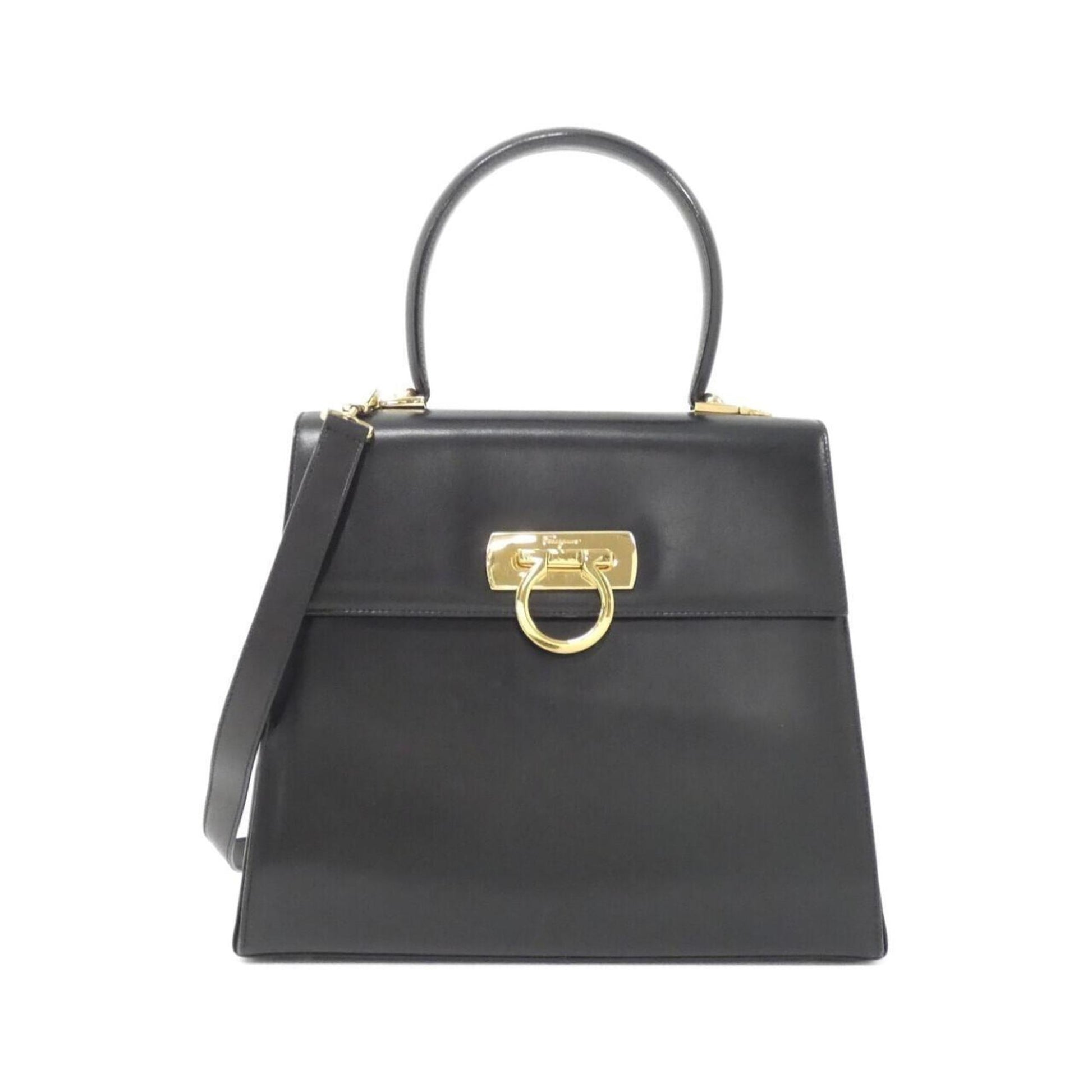 Salvatore Ferragamo Gancini, Black, Leather, handbag