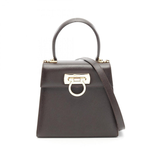 Salvatore Ferragamo Gancini, Brown, Leather, handbag